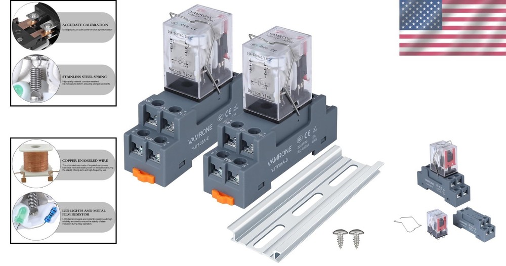 Reliable 10AMP Electromagnetic Relay, 24VAC with Socket Base & LED - 2PCS