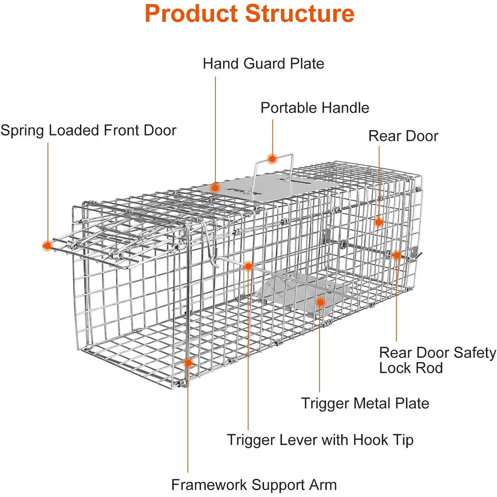 Live Animal Trap Extra Large Rodent Cage Garden Rabbit Raccoon Cat 24"X8"X 7.5"