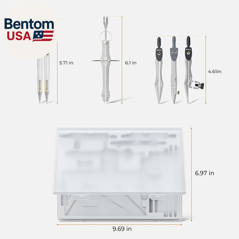 22 PCS Compass Geometry Tools with Case, Drafting Tools Geometry Set with Swing