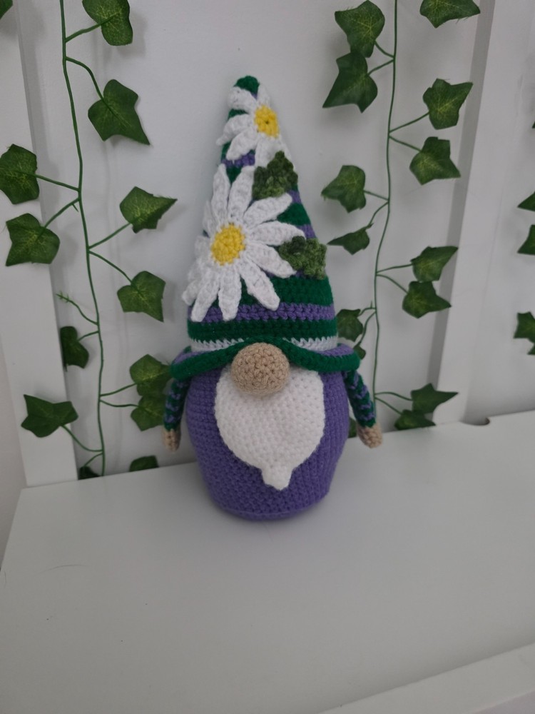 Hand Made Crocheted Gnome w/ Daisy