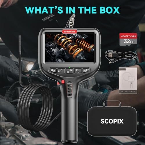 Flexible Endoscope Camera with Screen, 1080P HD, 0.24" Probe for Engine & Pipe I