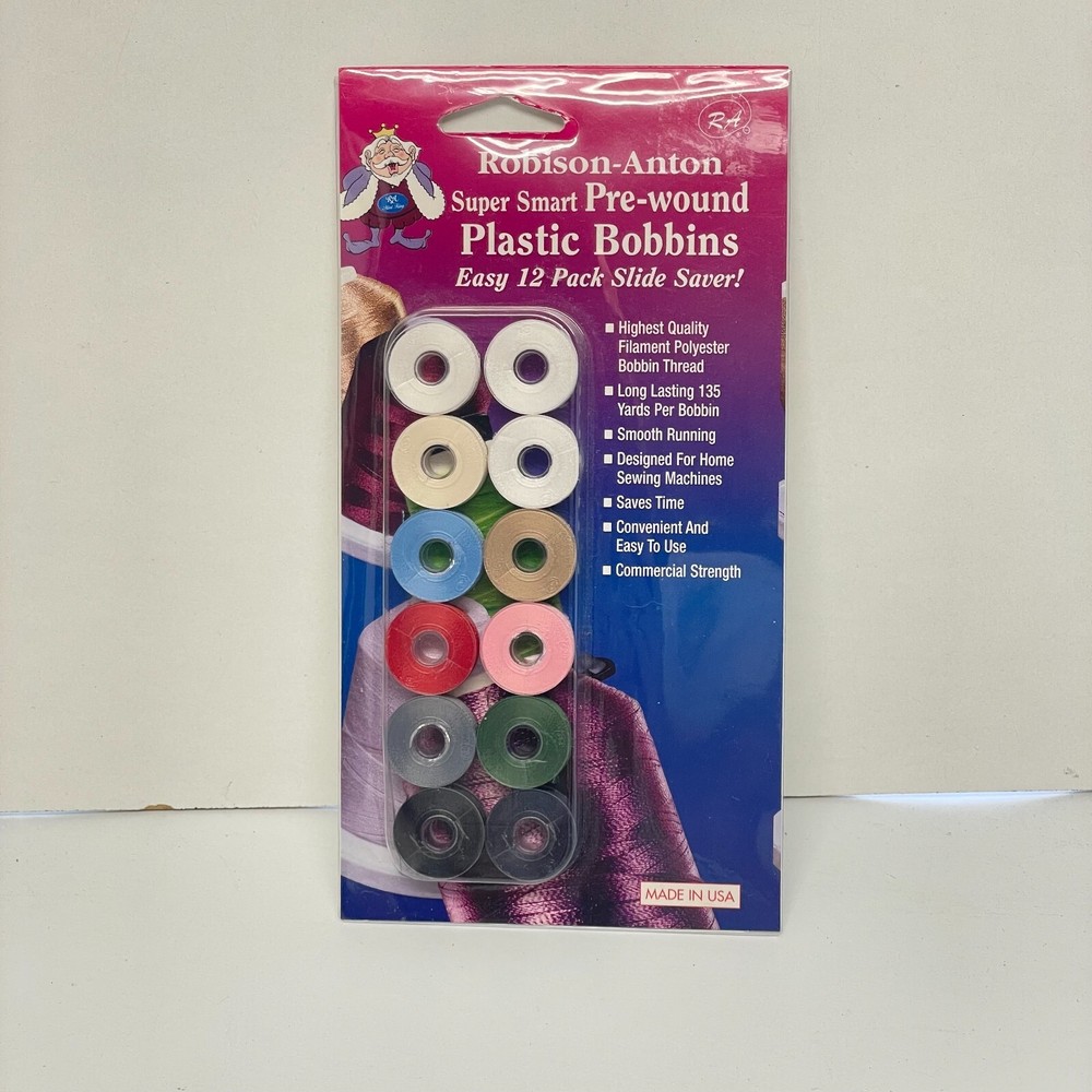 Robison-Anton Embroidery Thread Pre-Wound Plastic Bobbins 12 Pack Multicolor