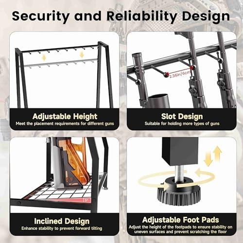 Heavy Duty Gun Rack Stand for 9 Long Rifles - Adjustable Vertical Storage Organi