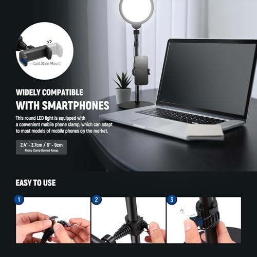 Basics 7" Desk Ring Light for Video Recording, 10W Dimmable Full Screen R06