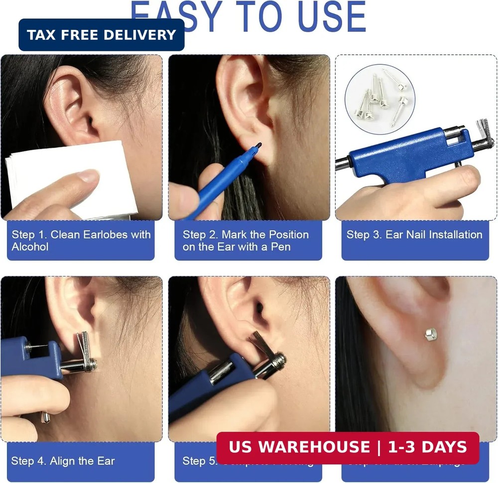 Professional Ear Piercing Gun Kit 98pcs Reusable Tool Stud Set