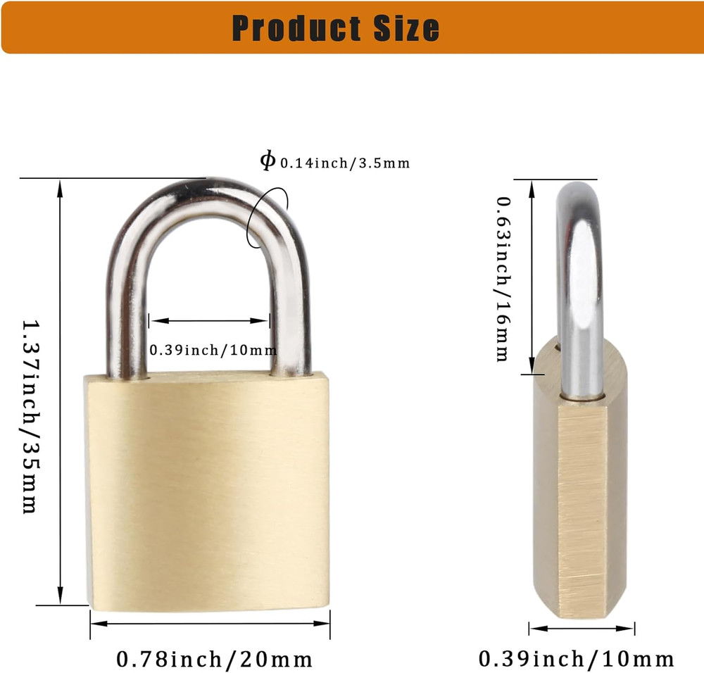 10Pack Small Locks with Same Keys, 3/4" (20Mm) Wide Lock Body Solid Brass Pad...