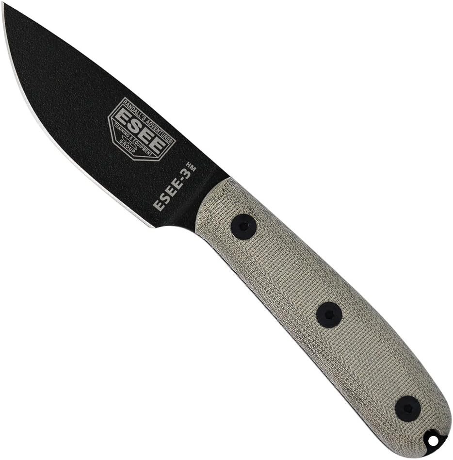 ESEE-3HM-B Fixed Blade Knife, Modified Handle, Plain Edge, Brown Leather Sheath