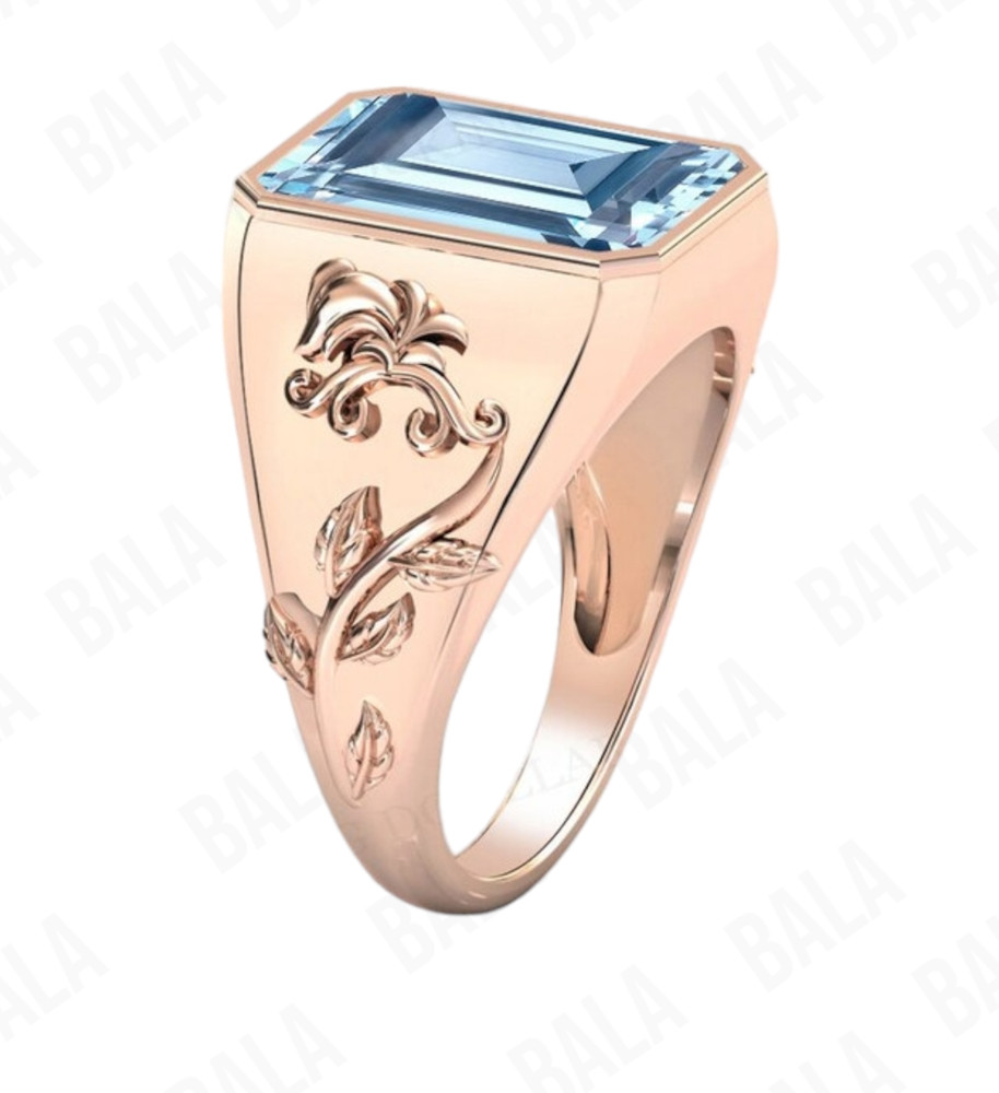Handmade 925 Sterling Silver Blue Topaz Ring, Rectangular Emerald Cut Aqua Blue