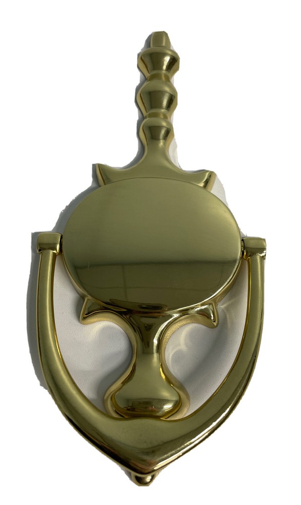 QCAA Solid Brass Door Knocker 7", Polished Brass 1 Pack Open Package