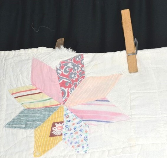 antique quilt cotton white /mixed 77x77 patchwork star handmade 1920 original
