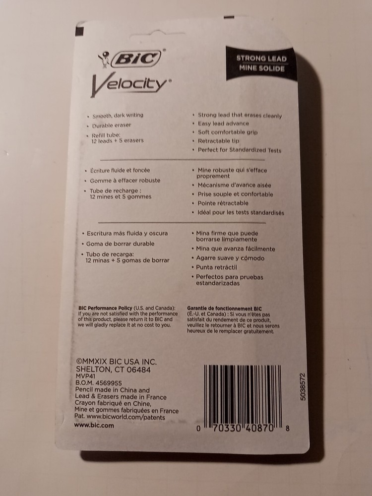 BIC Velocity Mechanical #2 Pencil Thick Point 0.9mm 4-Count Comfortable Grip