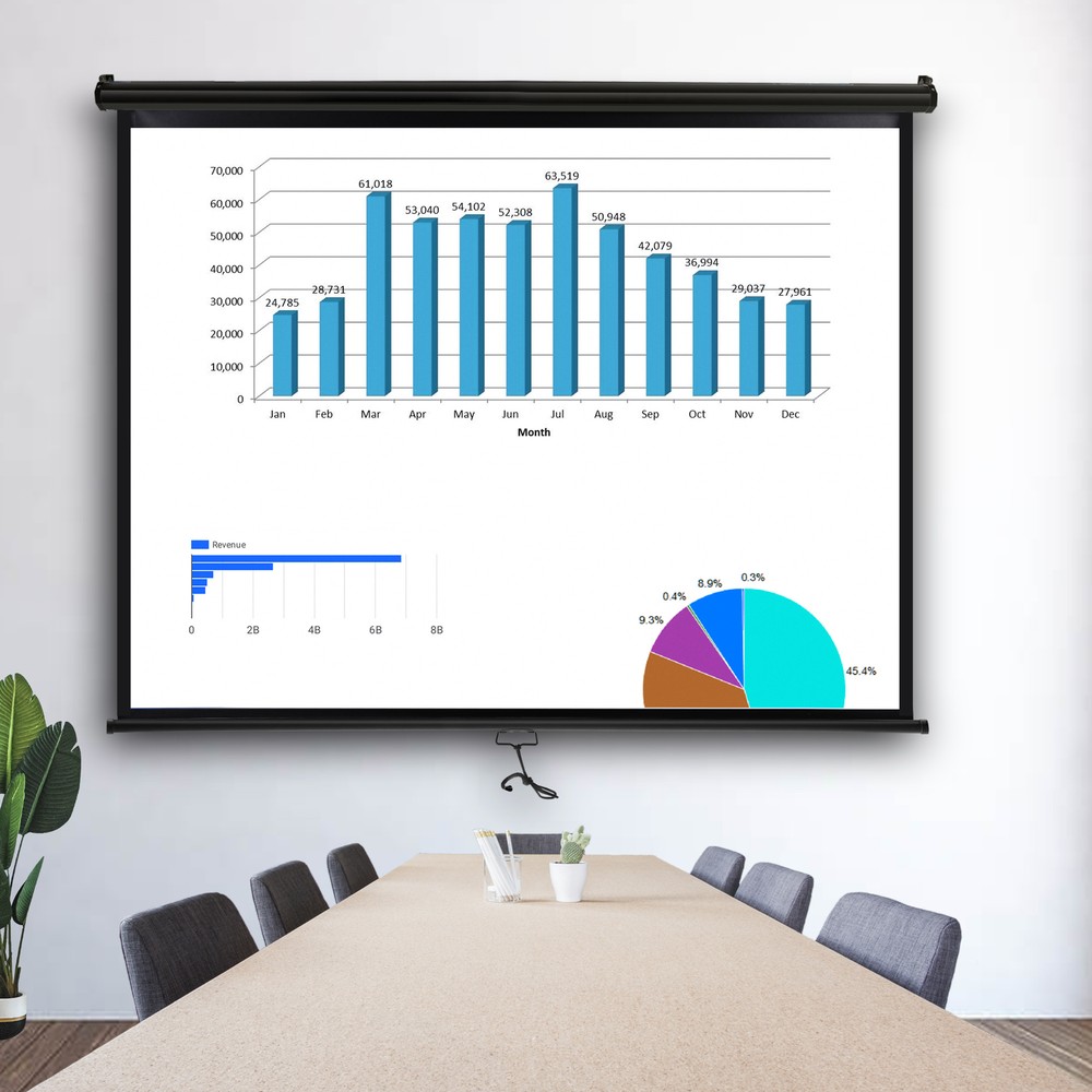 72" Roll Down Pull Down Projection Projector Screen 4:3 HD Movie Theater Black