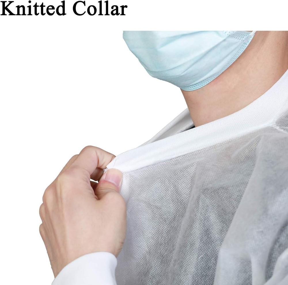 Disposable Lab Coats 10-Pack, Knee Length, White, 2 Pockets