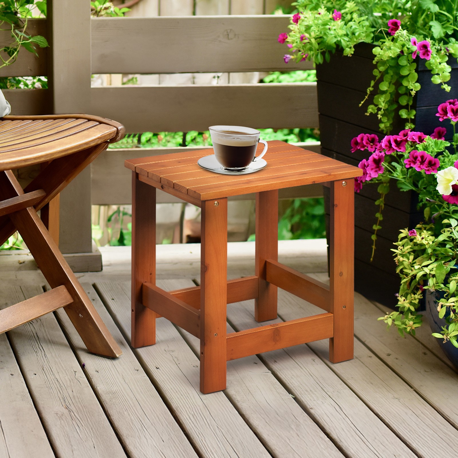 2-Tier 16inch Wooden Square Side End Table In/Outdoor Furniture Coffee Table