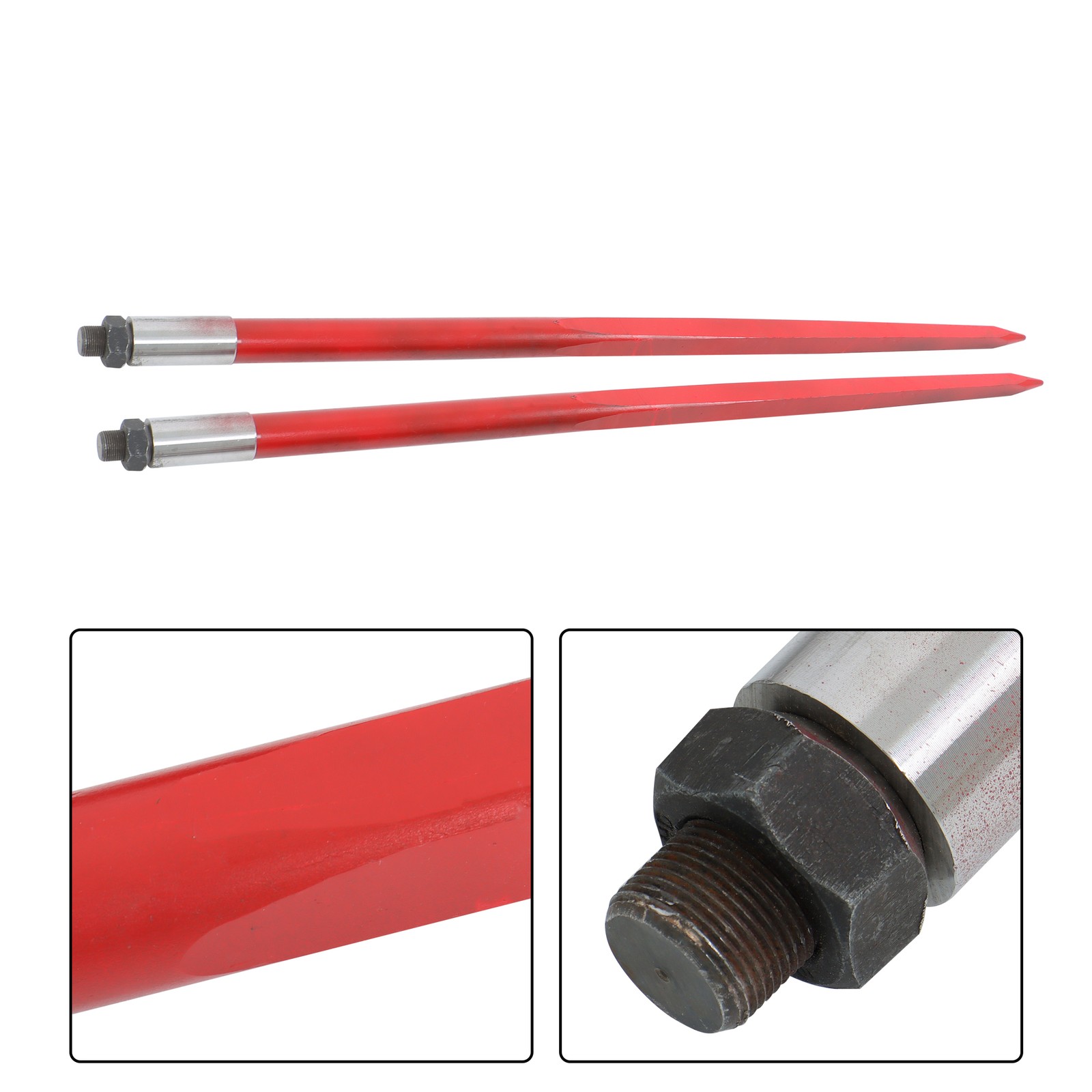 2Pcs Hay Bale Spear 49in Tractor Loader Spike Fork, Red