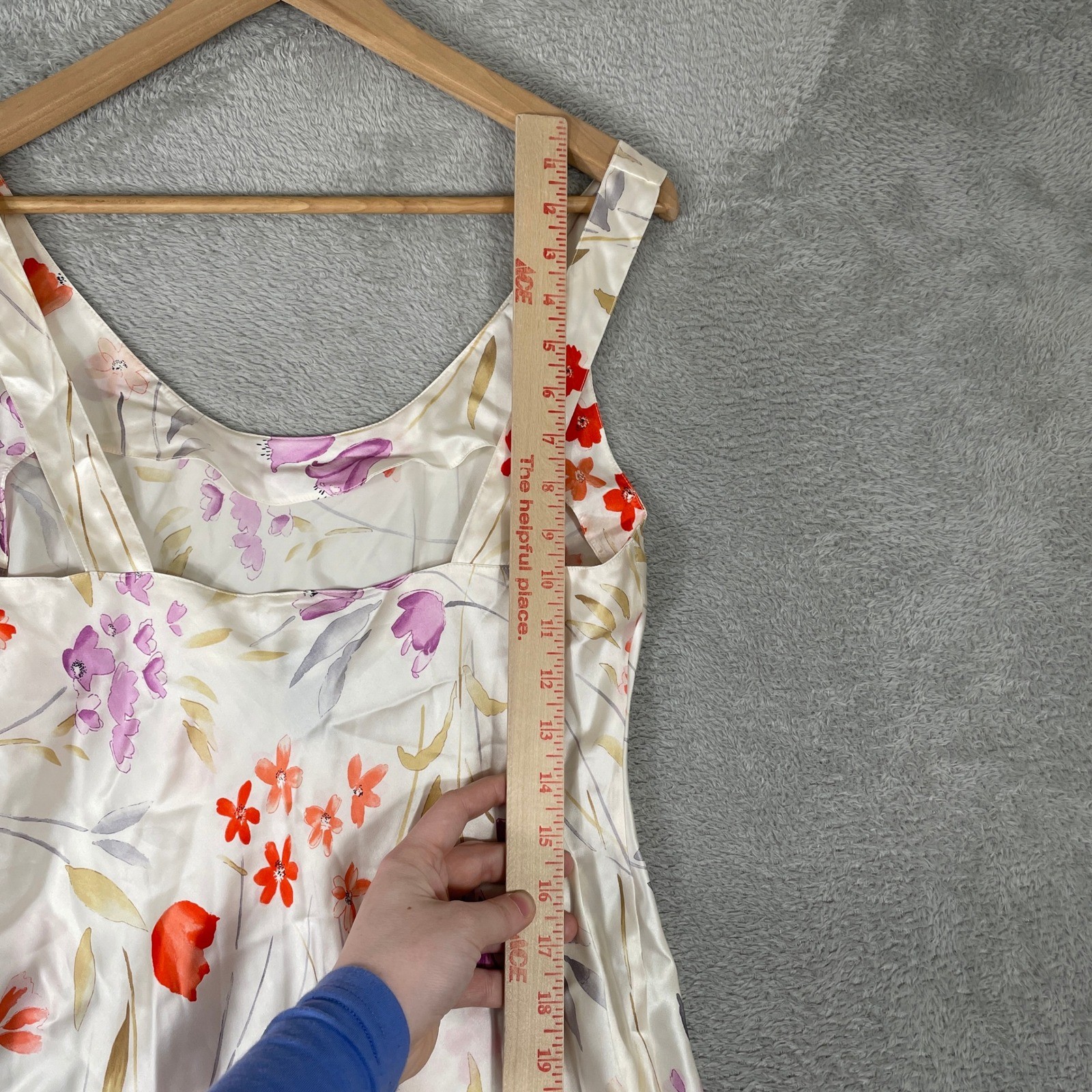 August Silk Slip Dress Womens Small Cream Floral 100% Silk Intimates Chemise 90s