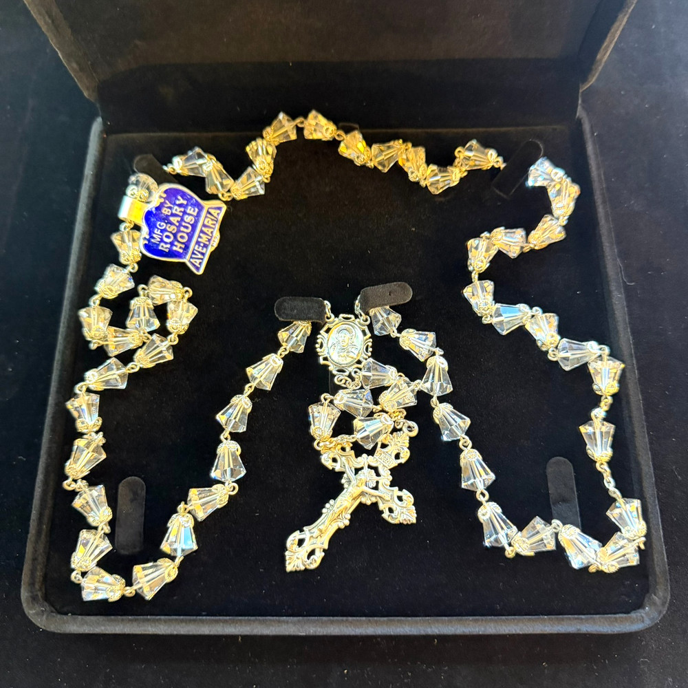 HEAVY Sterling Silver Filigree Capped Crystal Teardrop Bead Heirloom Rosary