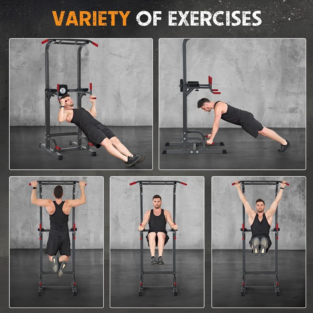 Power Tower Dip Station Pull Up Bar Workout Multi-Function Adjustable Height