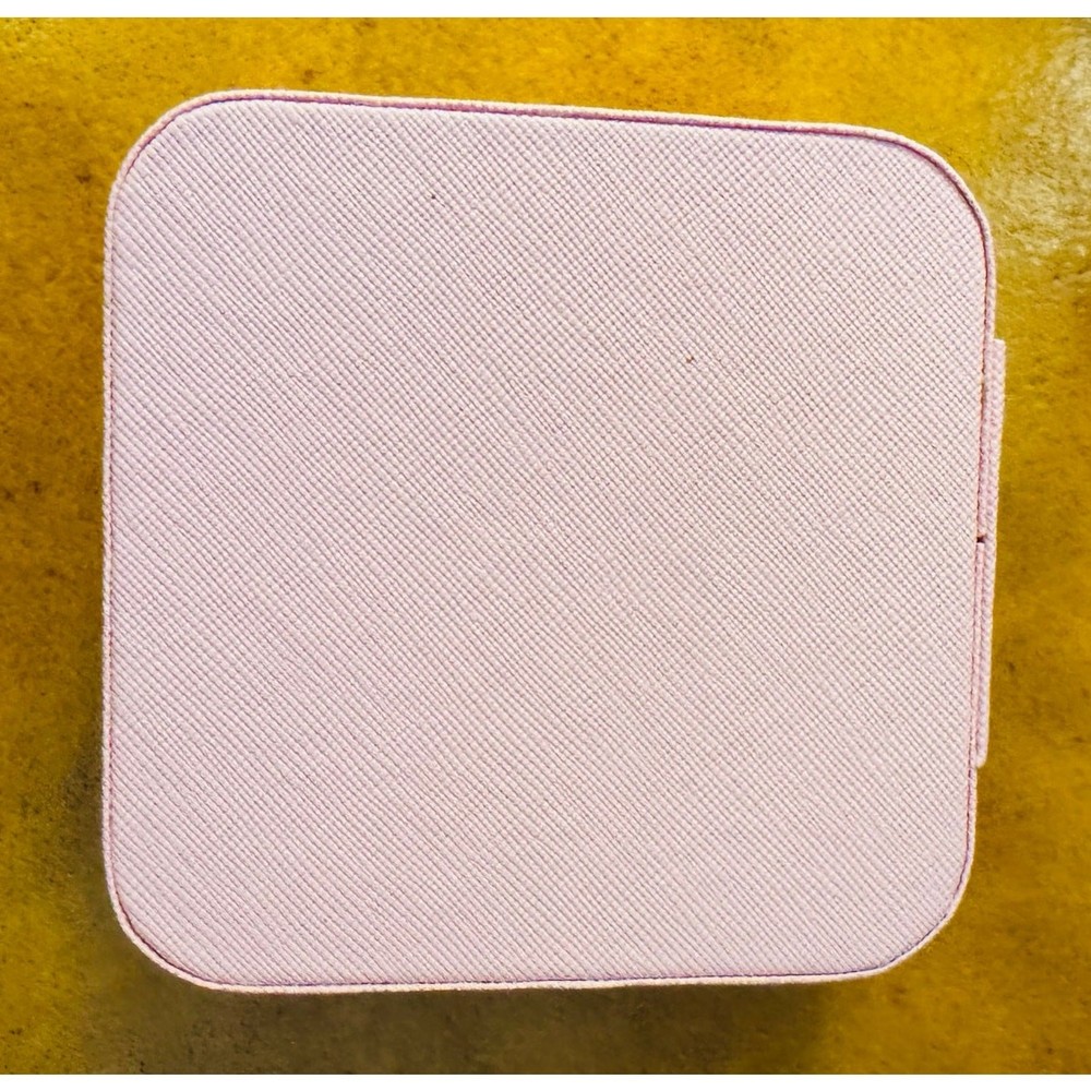 2 Pink Travel Jewelry Box Snap Close Rectangular & Full Zip Square Compartments