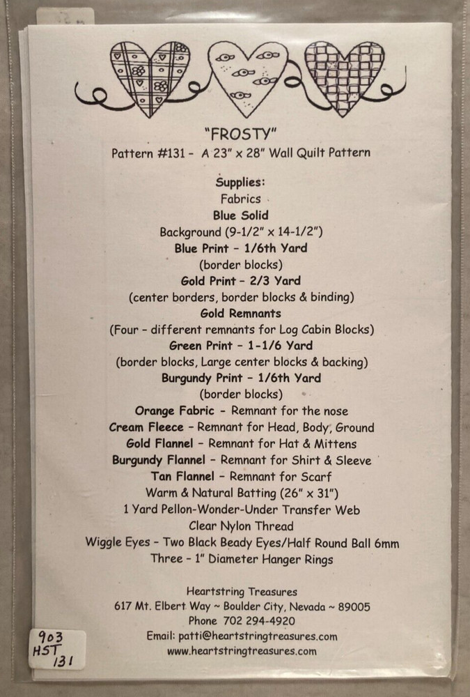 Frosty - Heartstring Teasures #HST-131 - Pattern Only