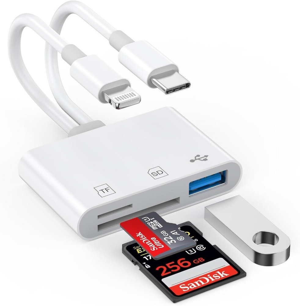 Memory Card Reader - USB C & Lightning to SD/TF/OTG for Micro SD/SDHC/MMC