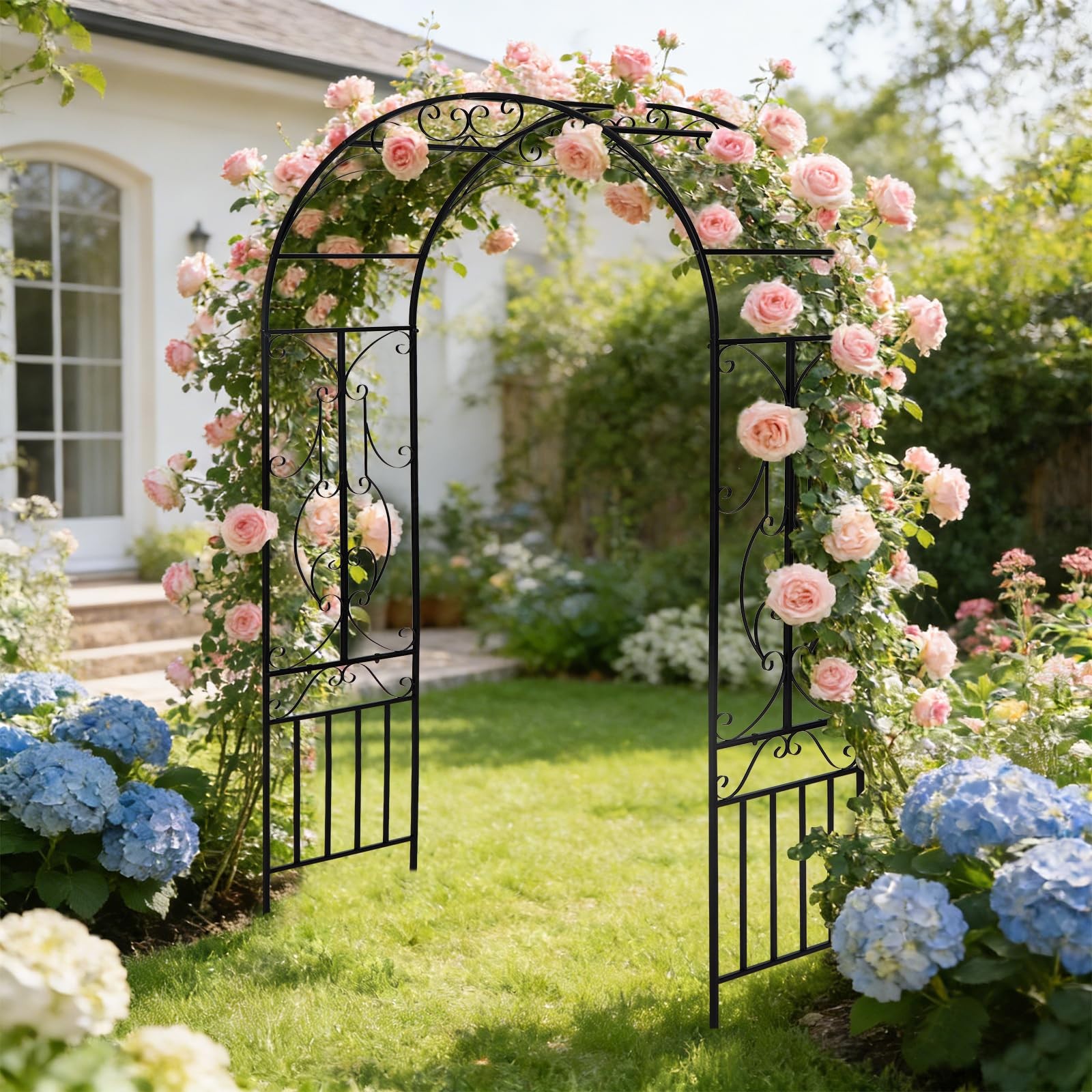 Garden Arch Trellis Outdoor Metal Arbor for Climbing Vines, Lawn and Backyard