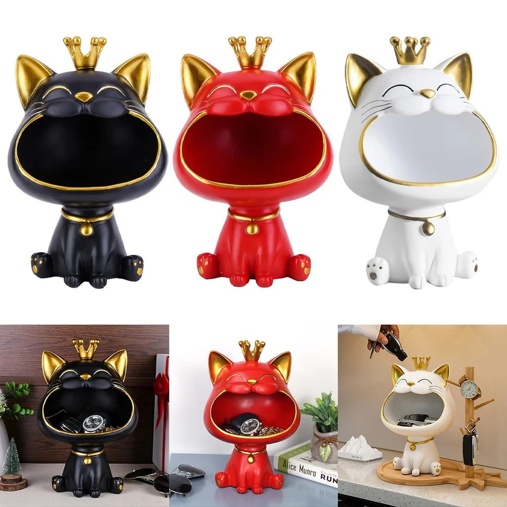 🏛 Modern Decorative Cat Statue Storage Holder 18cm ✨ Pink Ornament
