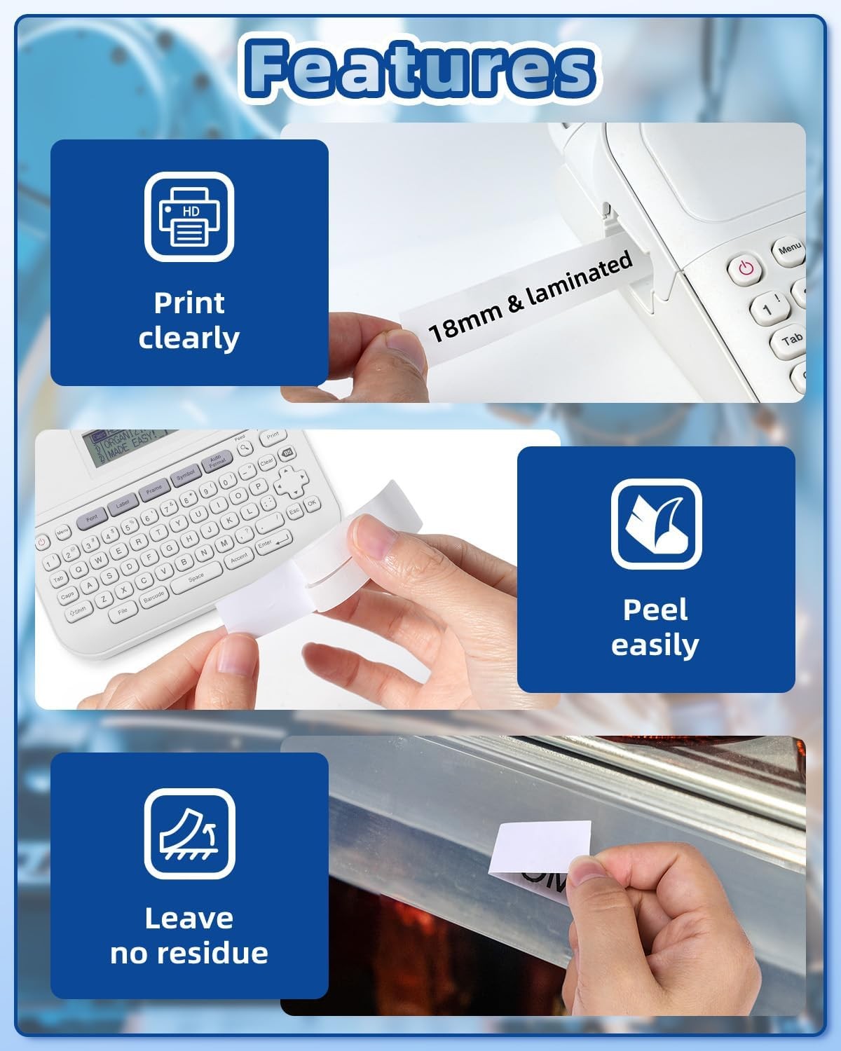 5PK TZE-241 Tape 18mm Laminated White Compatible for Brother P-Touch US seller