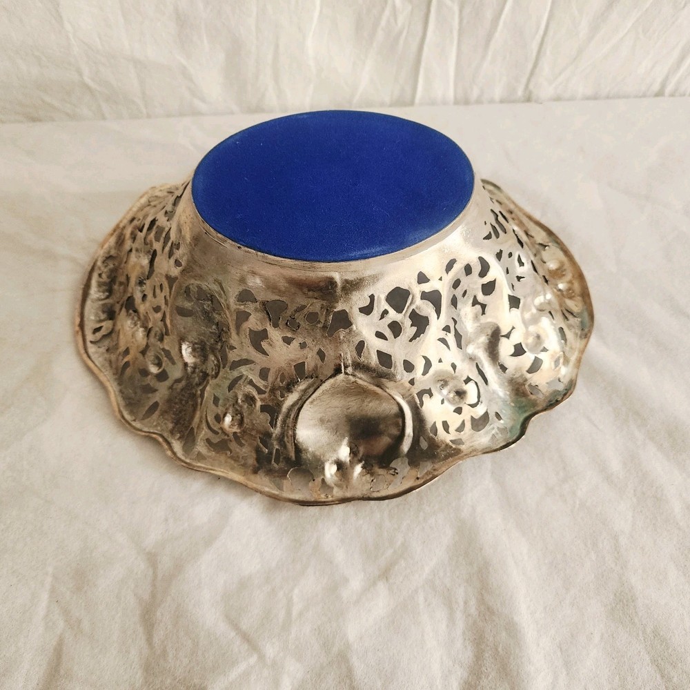 Silverplate Metal Centerpiece Bowl Intricate Pierced Openwork Design Roses