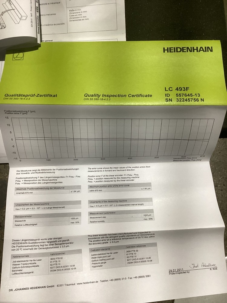 HEIDENHAIN LC 493F LINEAR ENCODER 670MM 10NM USED