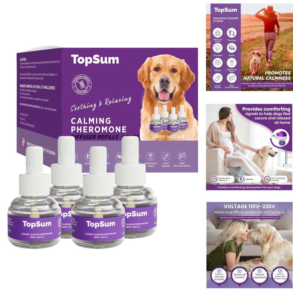 4 Pack Dog Appeasing Pheromone Diffuser Refills - Safe, Effective Anxiety Relief