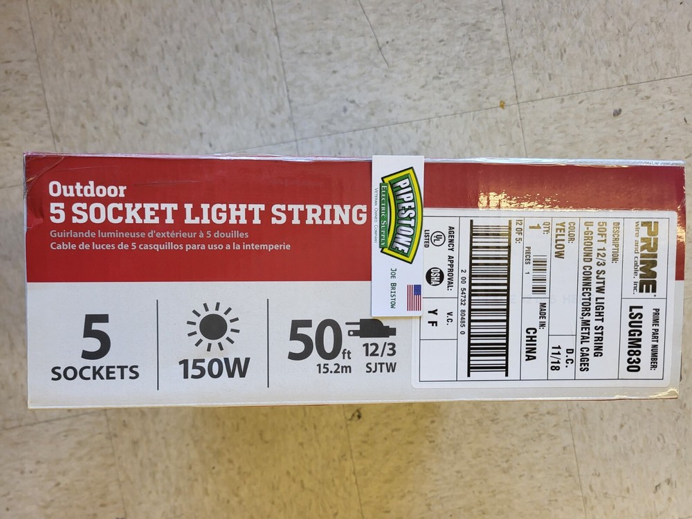 Prime LSUGM830 Temporary Stringlights Outdoor 50ft (5-Lamp) 150watt