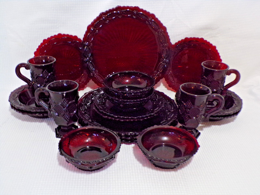 Vintage Avon Cape Cod Ruby Red Place Setting for 4 Dinnerware 16 pcs NO BOWLS