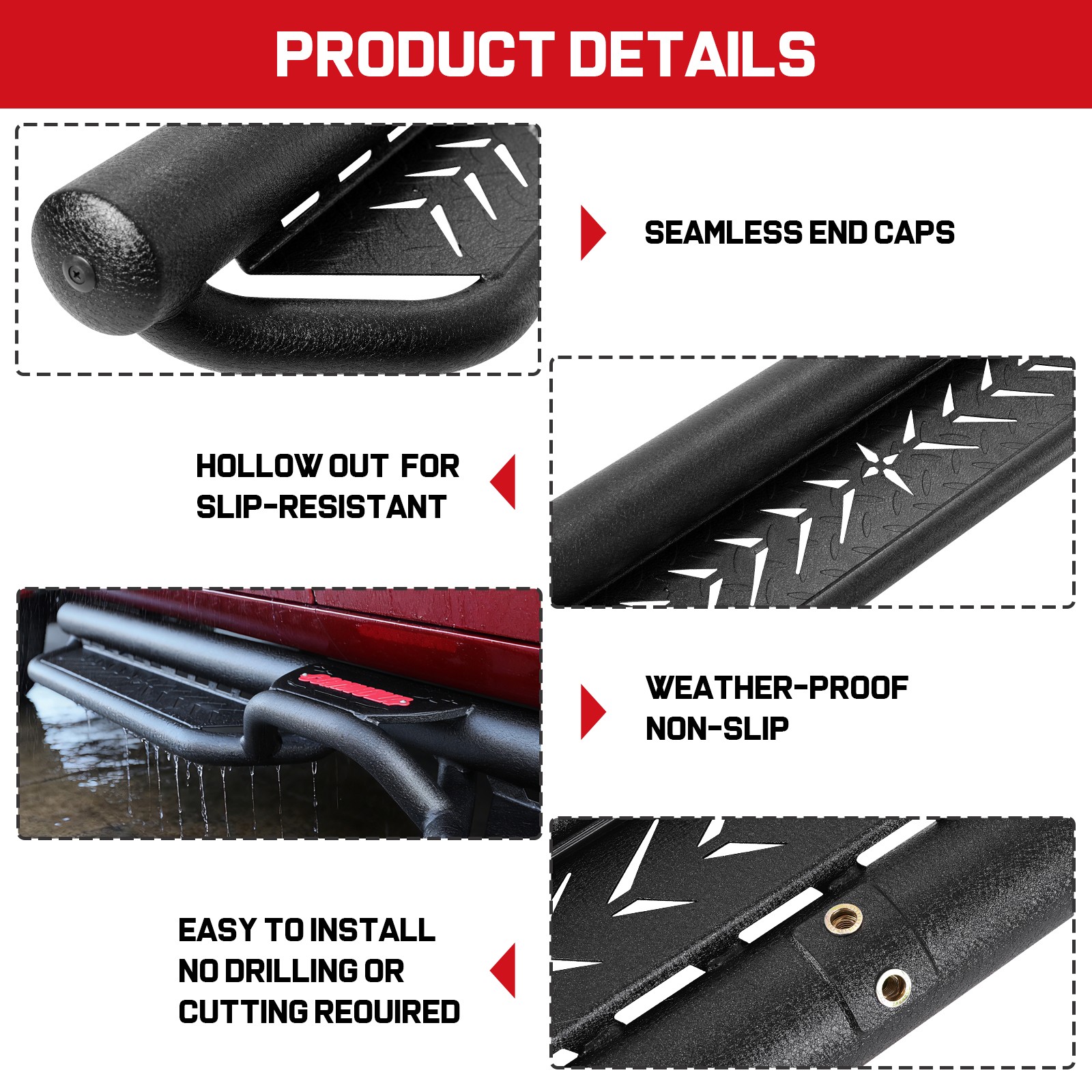 2-Stairs Running Boards For 2018-2026 Jeep Wrangler JL 4 Door Drop 6" Side Step