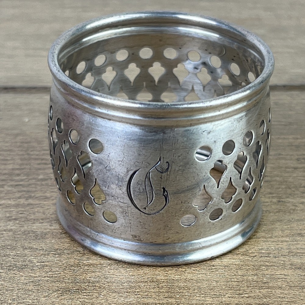 ANTIQUE GORHAM STERLING SILVER NAPKIN RING ORNATE MONOGRAM