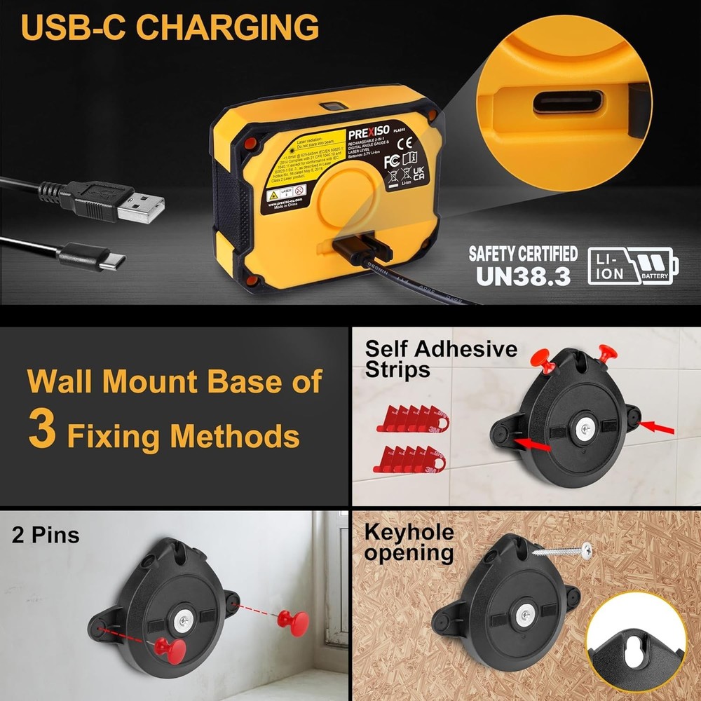 Precision Digital Angle Finder & Laser Level: Compact Tool with Wall Mount Base