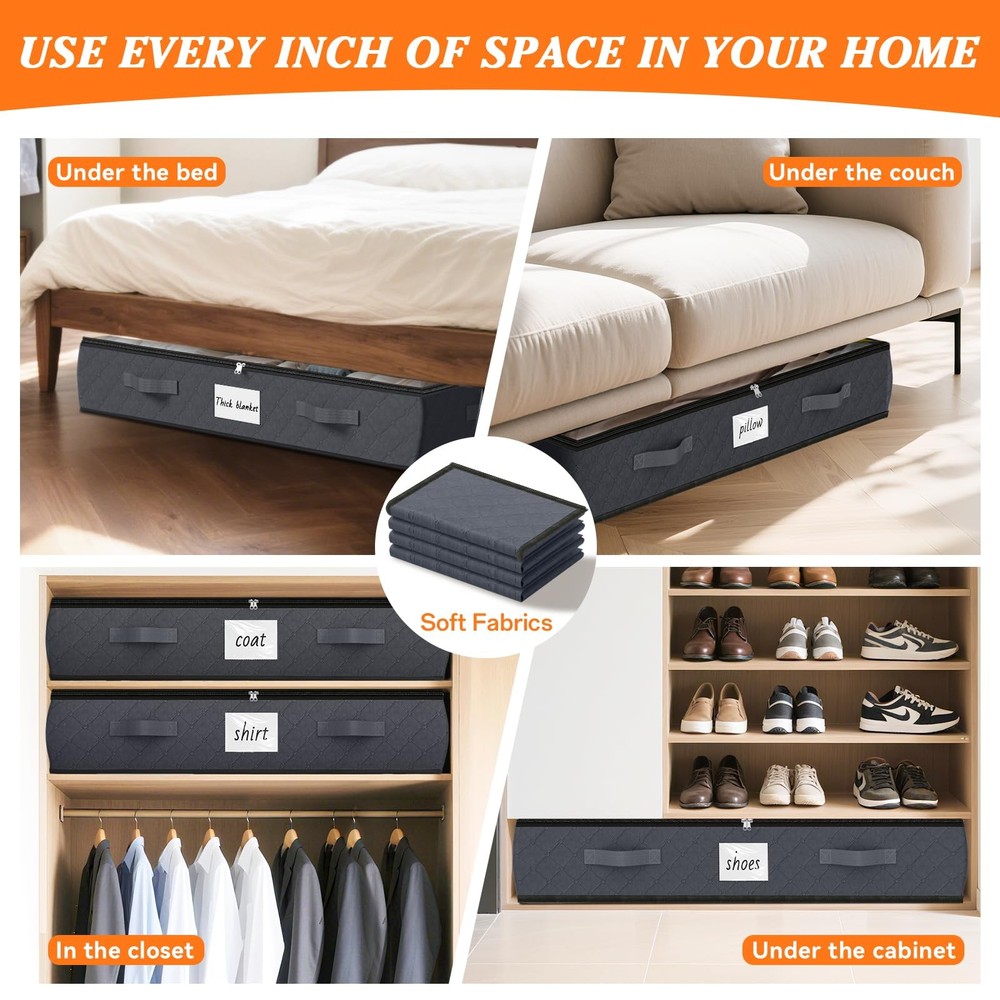 90L Under Bed Storage Containers, 2Pack Storage Bins with Clear Top, Foldable...