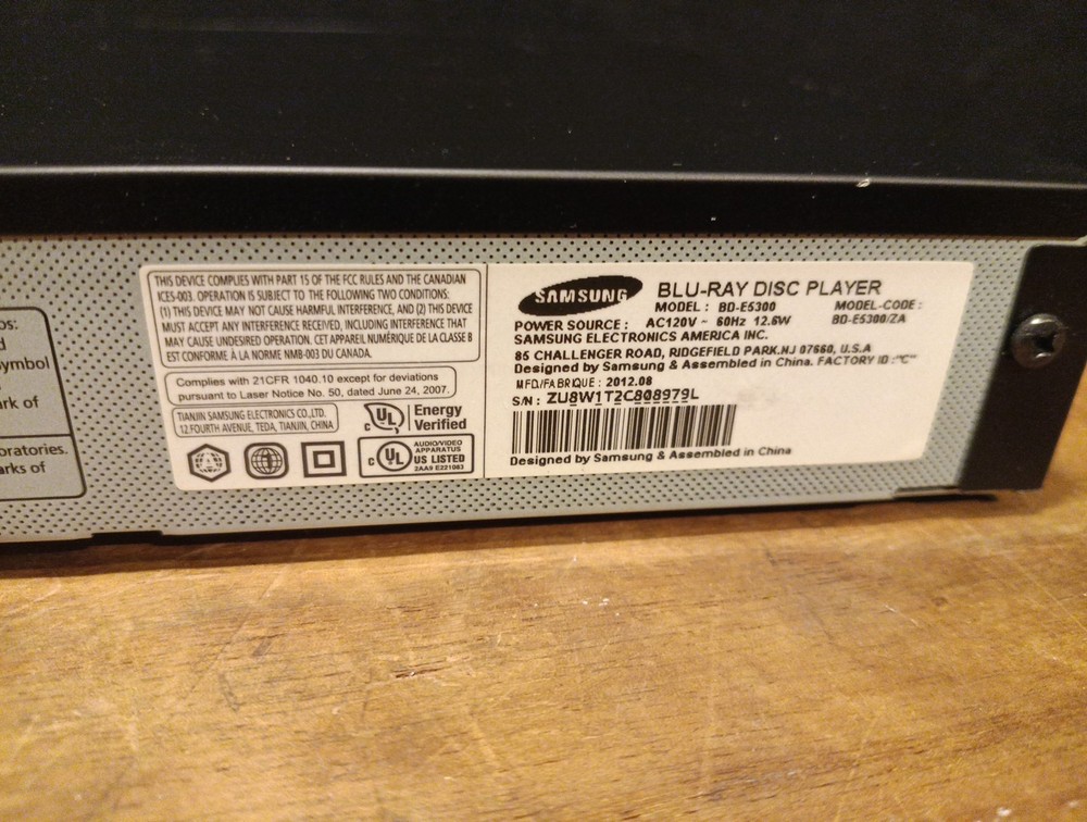 Samsung BD-E5300 Blu-Ray Disc Player Tested & Working