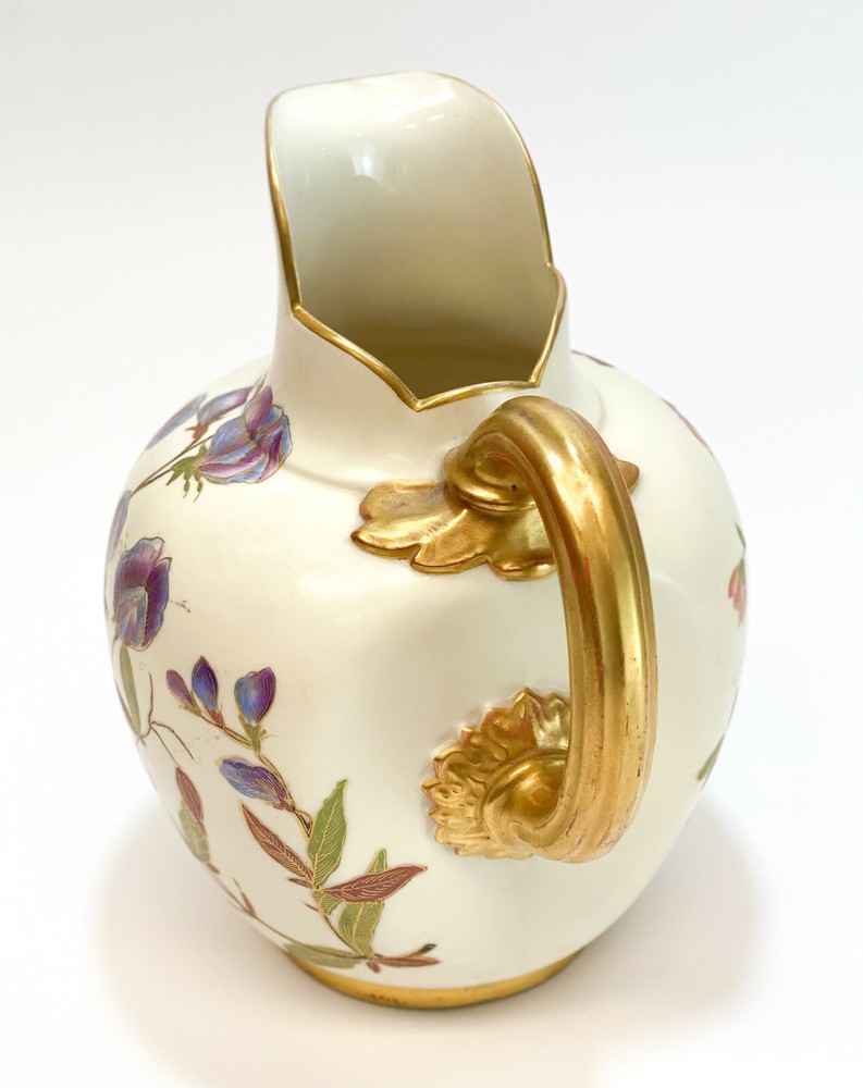 Royal Worcester Hand Painted Porcelain Pitcher, 1889