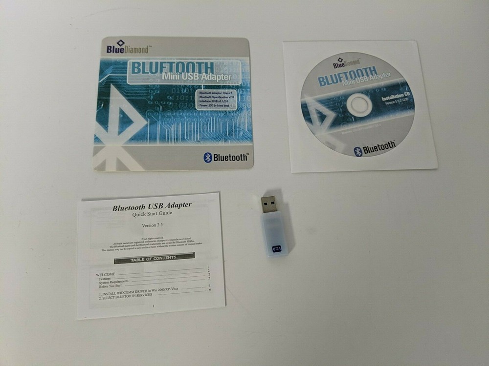 BLUETOOTH MINI USB ADAPTER  V2.0 VERSION: 5.5.0.3200 CMII:2008DJ3089
