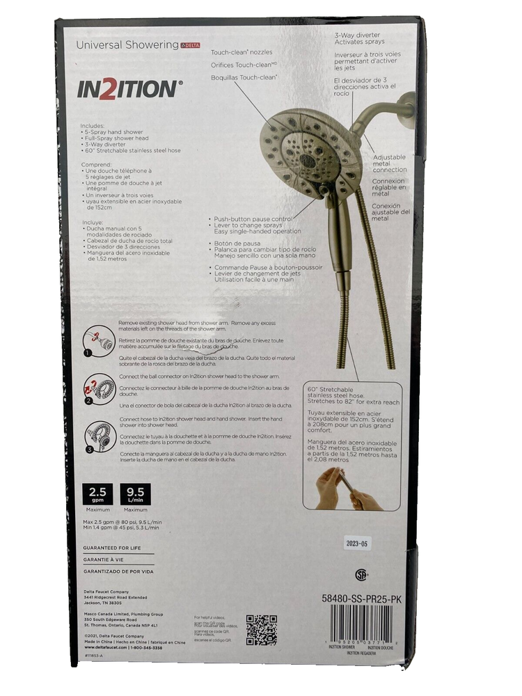 Delta 58480-SS-PR25-PK In2ition 2.5 GPM Multi Function Shower Head