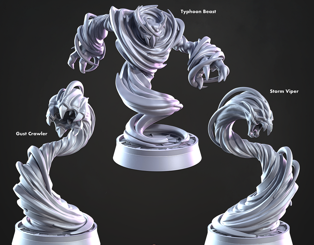 CastnPlay #840_Wind Elementals (3 Miniatures) - no Base - 32mm