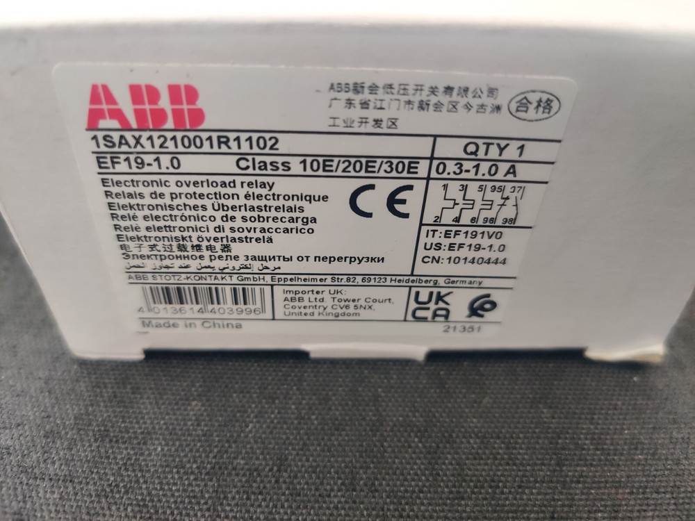 ABB Electronic Overload Relay EF19-1.0 Range 0.3 - 1.00