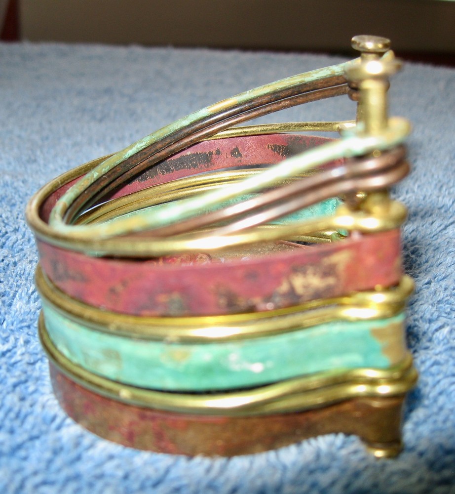 Connected 11 Bangles Bracelet; Multicolor; Golden Open Side; Posts; 3" Diameter