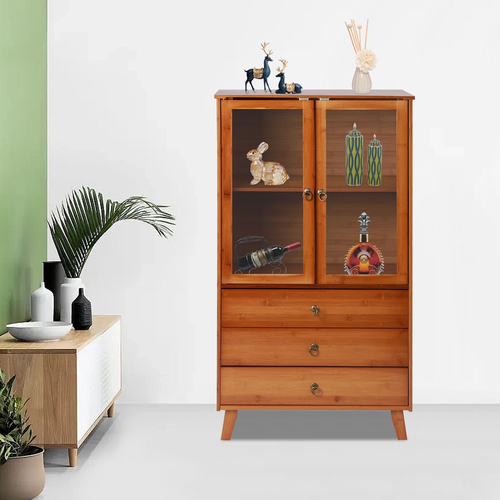 Bamboo Kitchen Buffet Hutch Storage Cupboard Cabinet Server Sideboard w/ Drawer