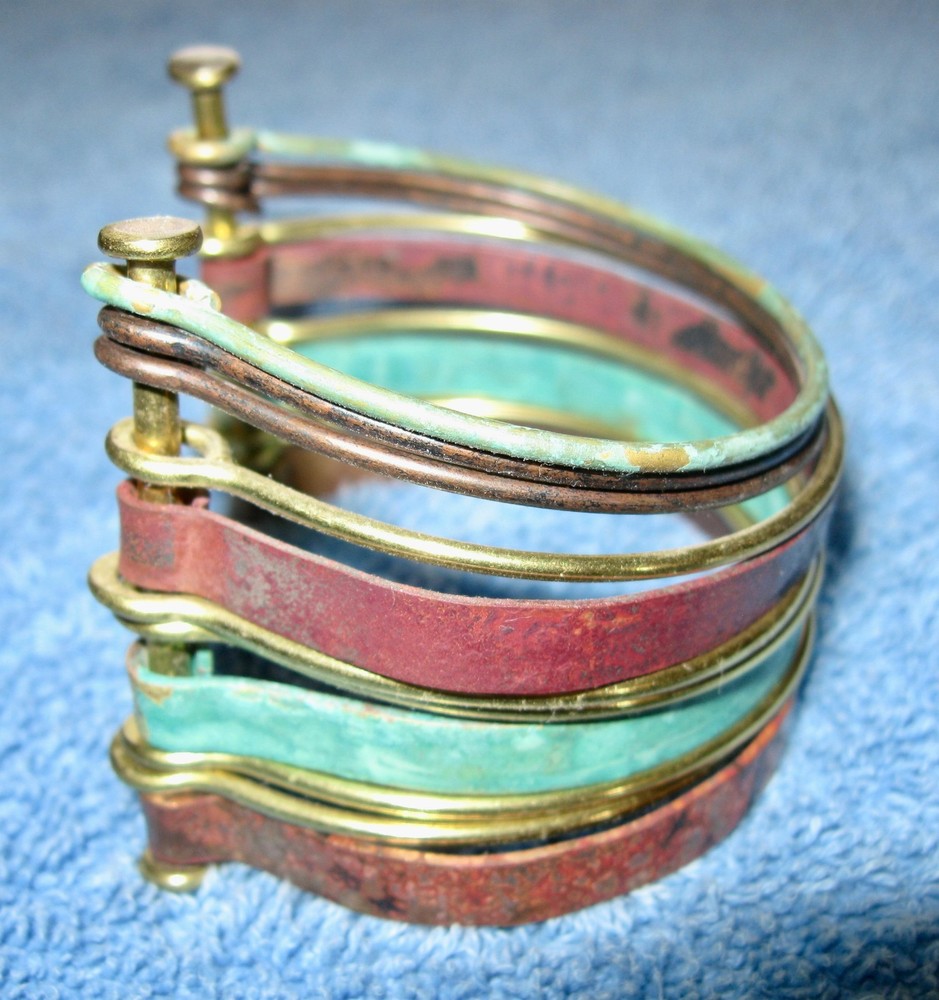 Connected 11 Bangles Bracelet; Multicolor; Golden Open Side; Posts; 3" Diameter