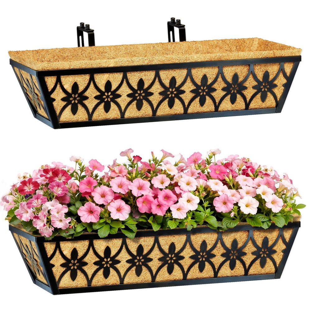 24 Inch Window Boxes Planters Railing Planter Box - 2 Pack Deck Railing Plant...