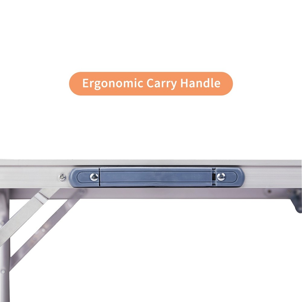 Folding Camping Table 6ft - Adjustable Height, Aluminum & Black Patio Table