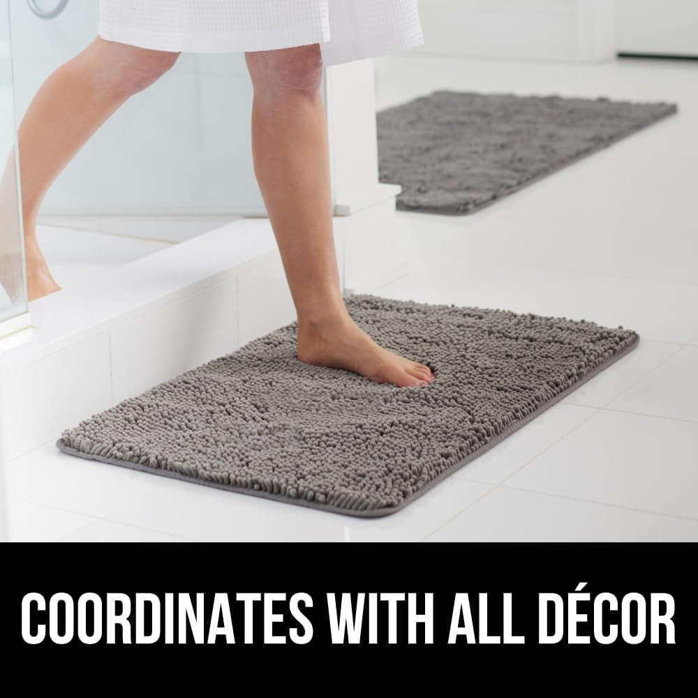 Bath Rug Mat, Thick Soft Absorbent Chenille, Quick Dry Microfiber Mats, Rubber B