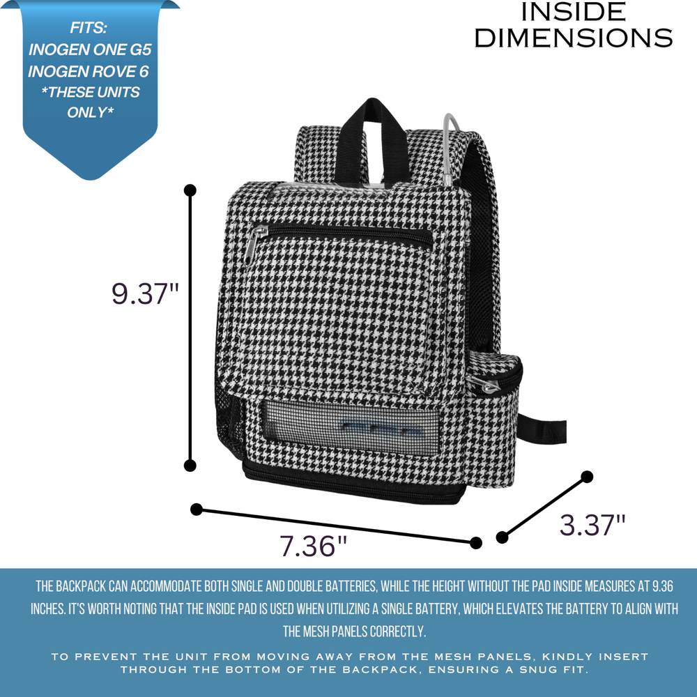 o2totes: Backpack For Inogen Rove 6 Lightweight Backpack w/Pockets - Houndstooth